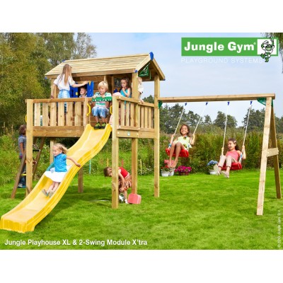 Jungle Gym Playhouse XL 2-Swing so šmýkačkou
